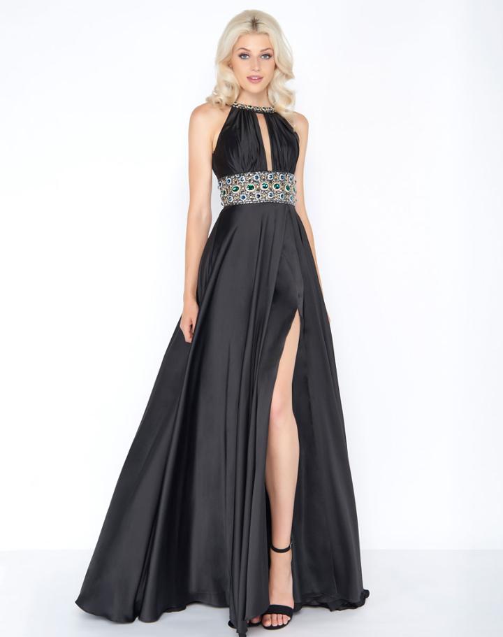 Cassandra Stone - 77435a Rhinestone Accented Halter A-line Dress