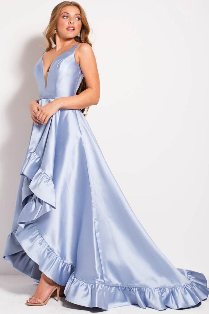 Jovani - 57491 Ruffle Trimmed Backless High Low Gown