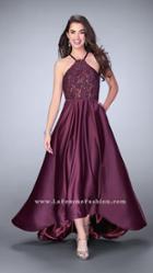 La Femme - Sparkling Lace Halter High-low Long Evening Gown 24012