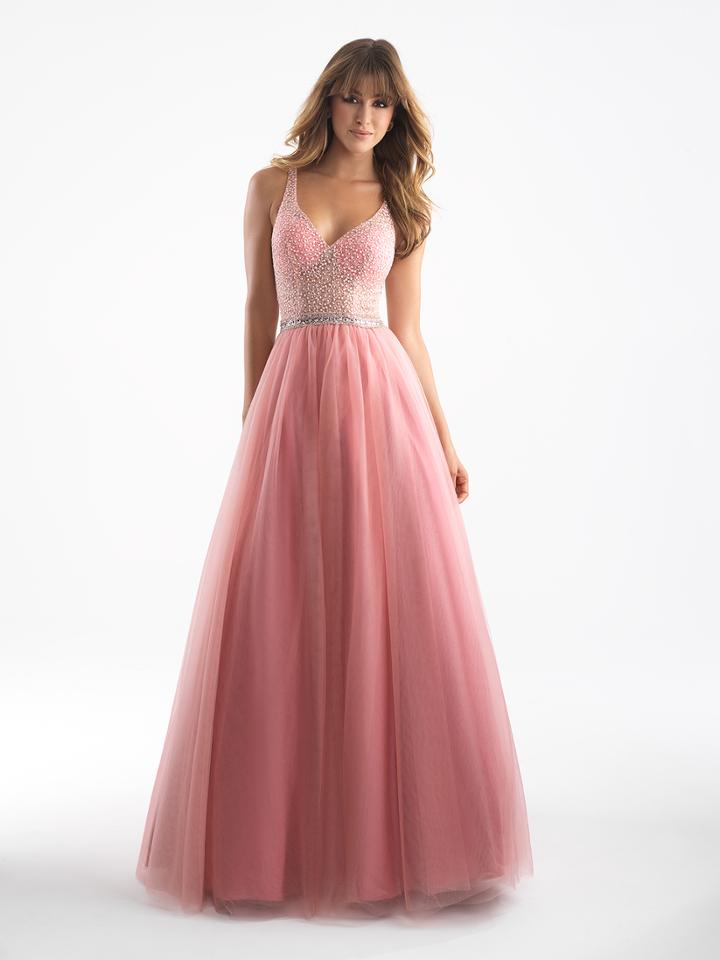 Madison James - 18-712 Embellished Illusion V-neck Ballgown