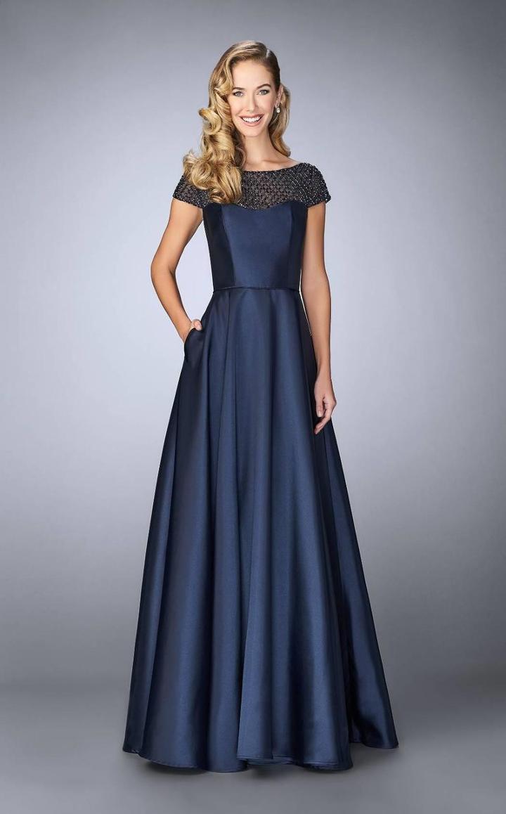 La Femme - 24883 Beaded Mikado Evening Gown