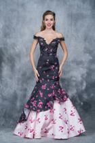Nina Canacci - 5117 Off Shoulder Floral Ruffled Mermaid Dress