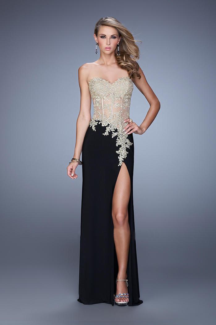 La Femme - 21472 Strapless Sweetheart Appliqued Gown