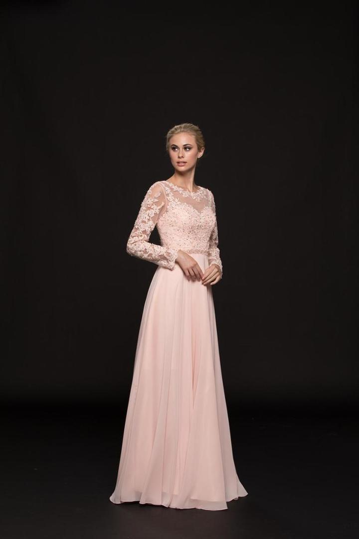 Glow By Colors - G755 Long Sleeve Lace A-line Dress