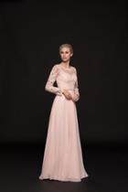 Glow By Colors - G755 Long Sleeve Lace A-line Dress