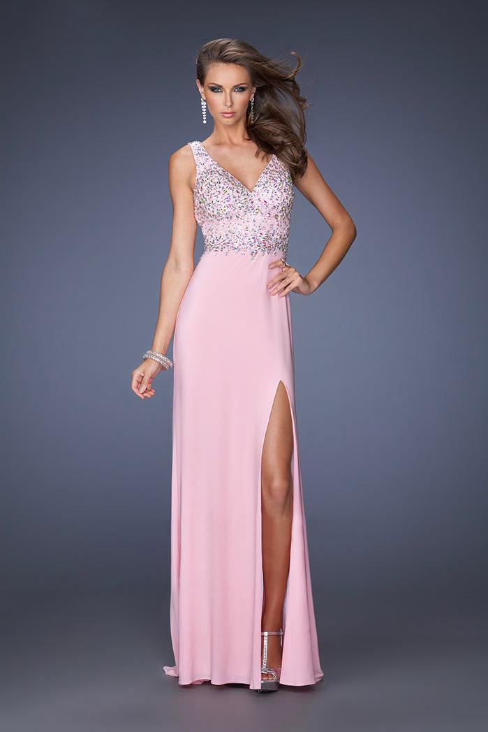 Gigi - 20020 Beaded V Neck Slit Evening Gown