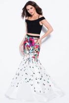 Jovani - 58978 Off The Shoulder Two Piece Floral Prom Gown