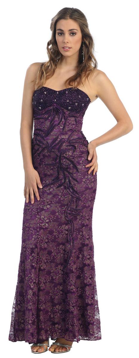 Dazzling Strapless Sequins Lace Applique And Beaded Long Dress