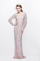 Primavera Couture - Foliage Beadwork V-neck Sheath Gown 1728