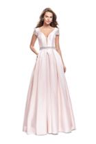 La Femme Gigi - 26327 Pearl Beaded Cap Sleeve Mikado Evening Ballgown