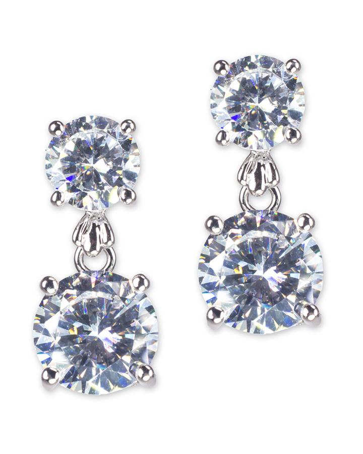 Cz By Kenneth Jay Lane - Double Round Pierced Drop Earring