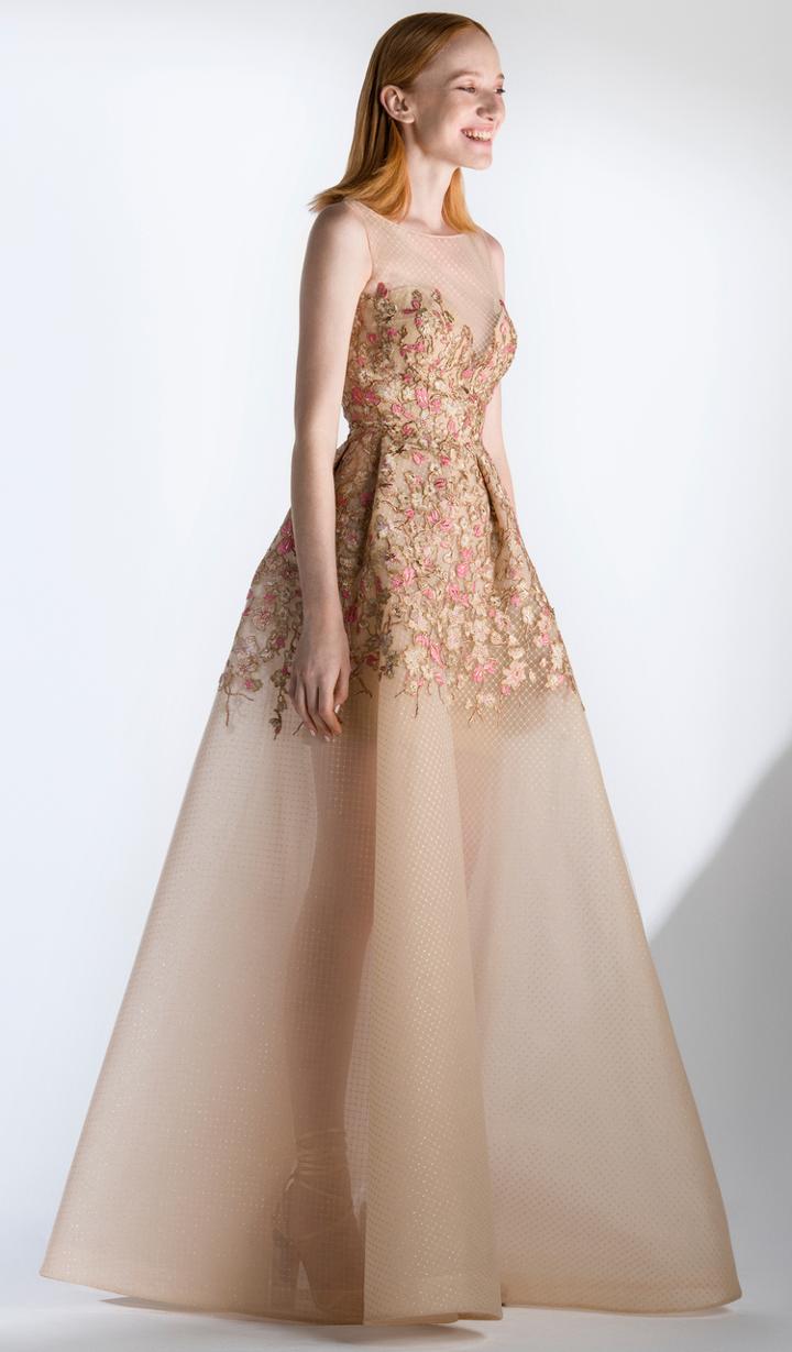 Saiid Kobeisy - 3435 Embroidered Illusion Neck A-line Dress