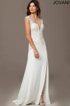 Jovani - Dainty Lace With Cap Sleeves Illusion Sheath Gown 98634