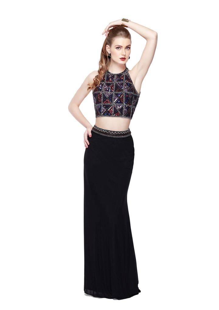 Primavera Couture - 3064 Glittering Two-piece Halter Evening Gown