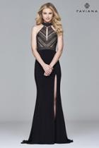Faviana - S7932 Long Jersey Fit And Flare With Banded Lace Bodice