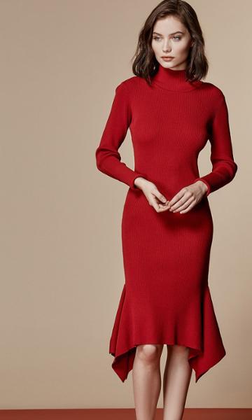 Again Collection - Layla Red Ribbed Dress