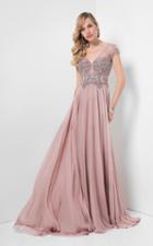 Terani Couture - Bedazzled V-neck Chiffon A-line Dress 1711m3367