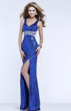 Faviana - 7333 Sequined V Neck Empire Evening Gown