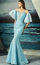 Mnm Couture - Embellished Plunging Neck Mermaid Dress G0795