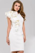 Jovani - 48053 Trailing Ruffle Cap Sleeve Scuba Dress