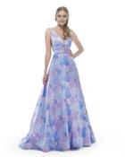 Morrell Maxie - 15810 Plunging Floral Jacquard A-line Gown