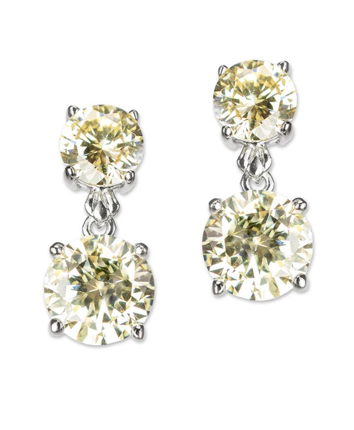 Cz By Kenneth Jay Lane - Canary Yellow Double Round Drop Earring