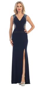 Dreamy Jeweled V-neck Sheath Long Gown