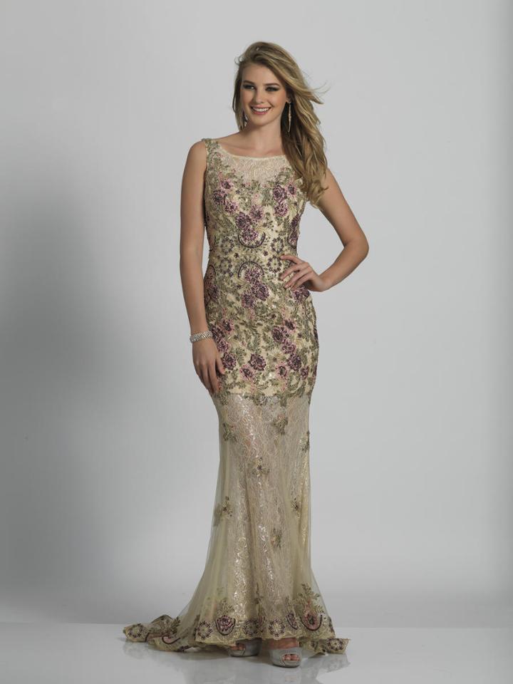Dave & Johnny - A6348 Bateau Neck Embellished Sheath Gown