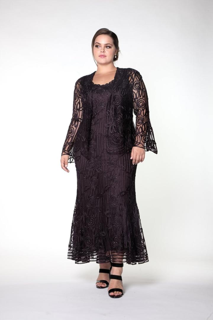 Soulmates - C1068x Queen Beaded Silk Lace Collar Jacket With Godet Dress Set