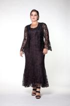 Soulmates - C1068x Queen Beaded Silk Lace Collar Jacket With Godet Dress Set