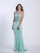 Dave & Johnny - A6352 Scoop Neck Sheer Beaded Fitted Gown