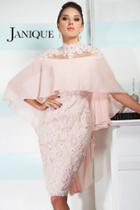 Janique - Short Embellished Lace Cocktail Dress With Chiffon Cape W1011