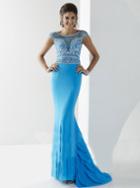 Tiffany Homecoming - Bead Crusted Bateau Illusion Evening Gown 16196