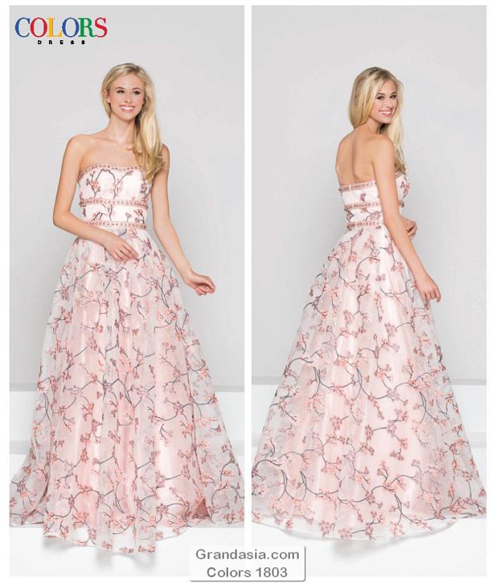 Colors Dress - 1803 Strapless Floral Embellished Ballgown
