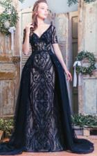 Mnm Couture - Short Sleeve V-neck Embroidered Gown K3521