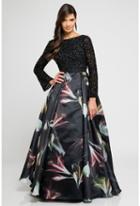 Terani Evening - 1722e4194 Long Sleeve Floral Print Evening Gown