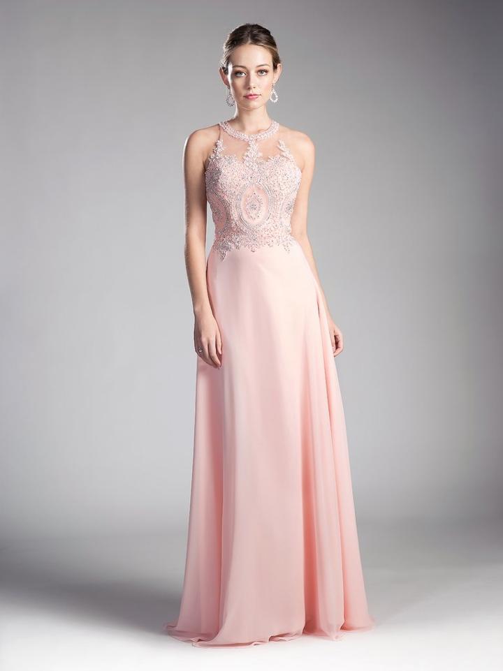 Cinderella Divine - Illusion Jewel Tonal Appliqued Long Gown