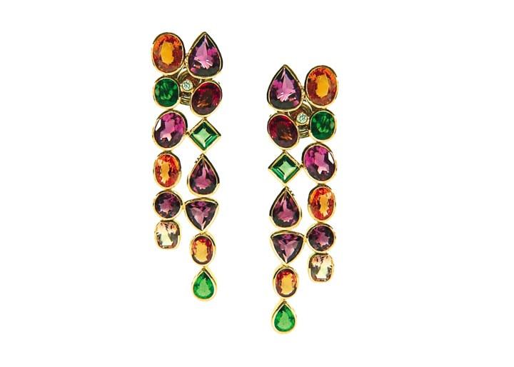 Tresor Collection - 18k Yellow Gold Earring With Multicolor Tourmaline, Tsavorite Garnet, Mandrian Garnet And Diamond