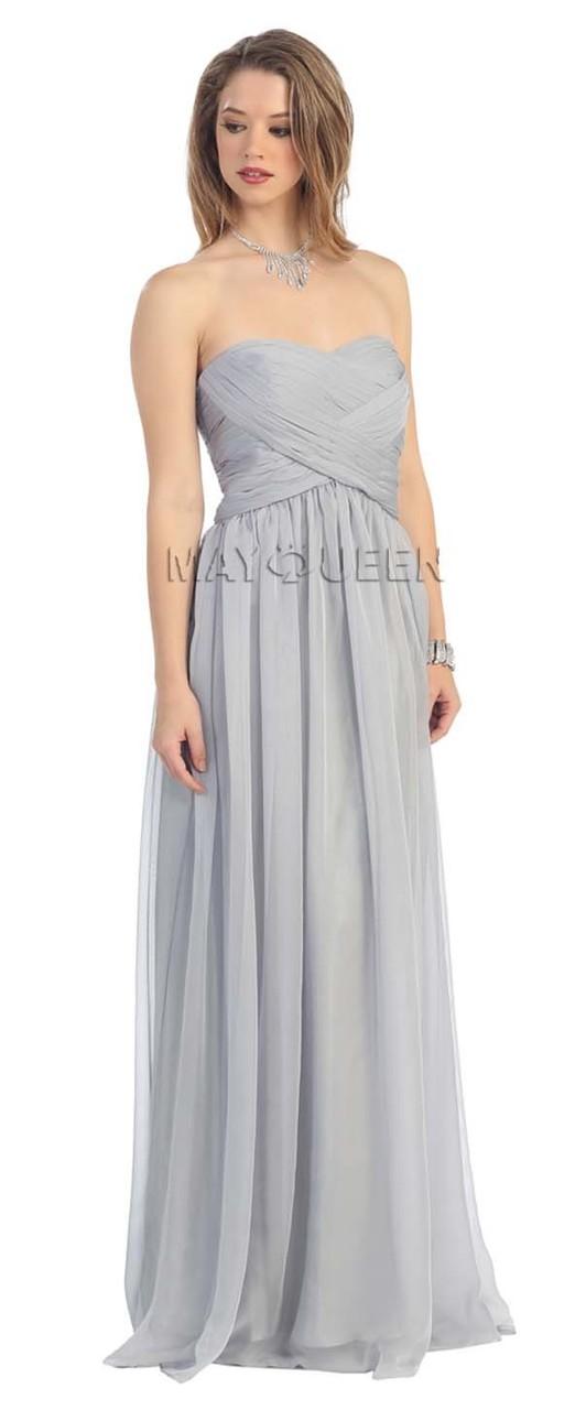 Strapless Sweetheart Ruched Top Chiffon Long Dress