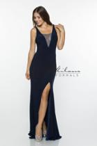 Milano Formals - E2333 Fitted Plunging Slit Dress