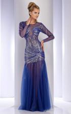Clarisse - 4748 Long-sleeved Sheer And Beaded Evening Gown