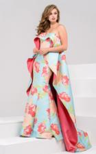 Jovani - 50970 Strapless Floral Caped Evening Gown