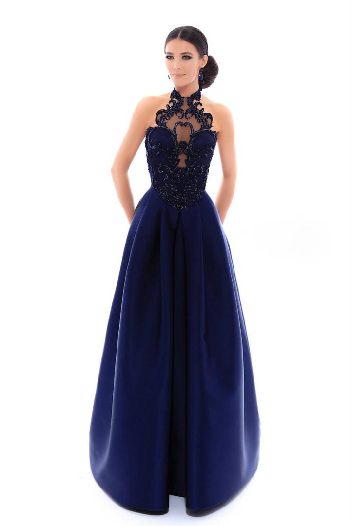 Tarik Ediz - 93421 Beaded Halter Neck Satin Ballgown Dress