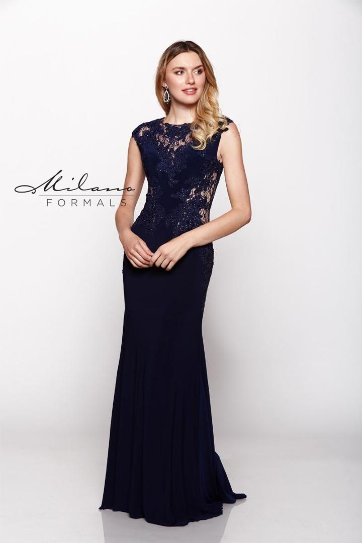 Milano Formals - Sleeveles Bateau Neck Lace Embellished Mermaid Dress W1931