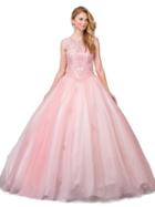 Dancing Queen - Embellished Cap Sleeve Illusion Bateau Ballgown