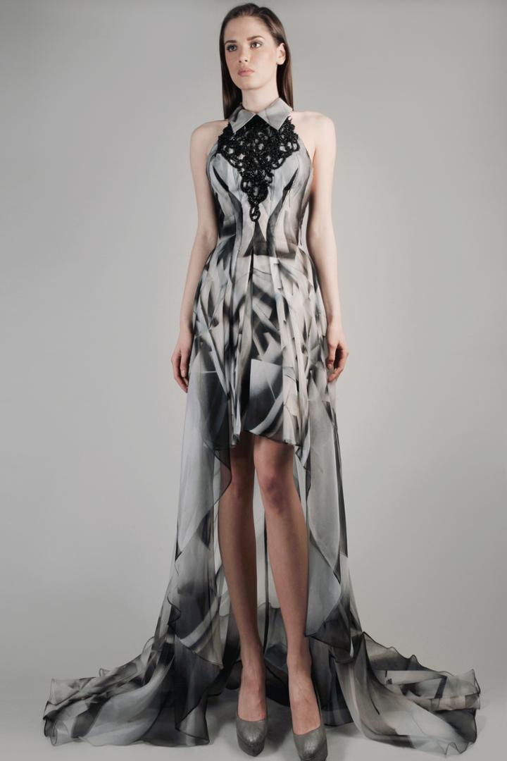 Beside Couture By Gemy - Cpf14 4115 Collared Ornate High Low Gown
