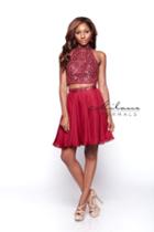 Milano Formals - Two-piece Beaded Halter Chiffon Cocktail Dress E2078