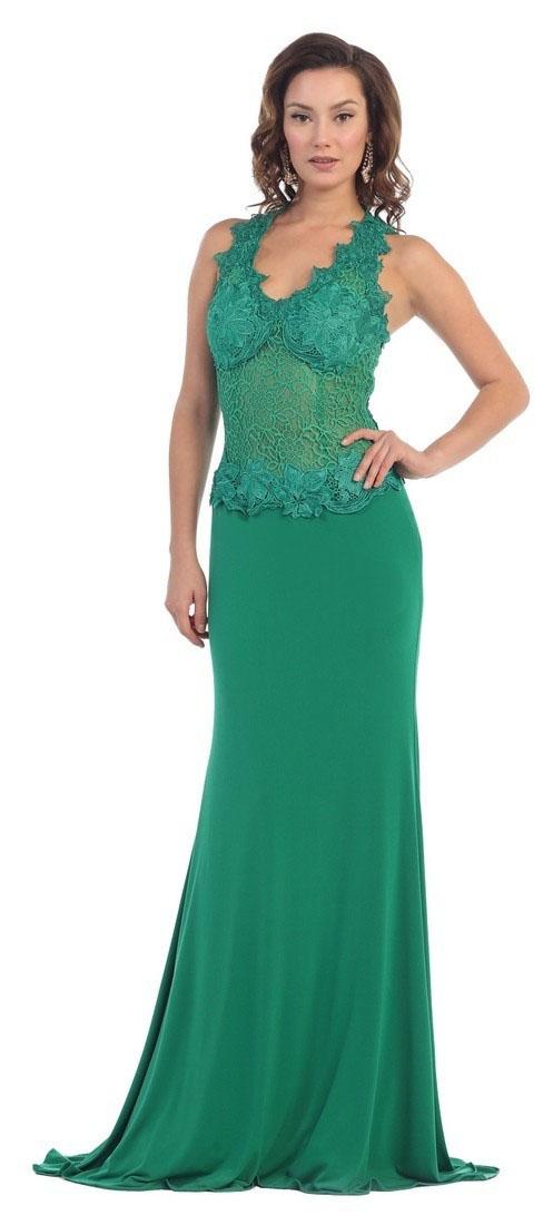 May Queen - Mq-1192 Scalloped V-neck Sheath Dress