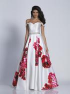 Dave & Johnny - A5604 Folded Off Shoulder Floral Dress
