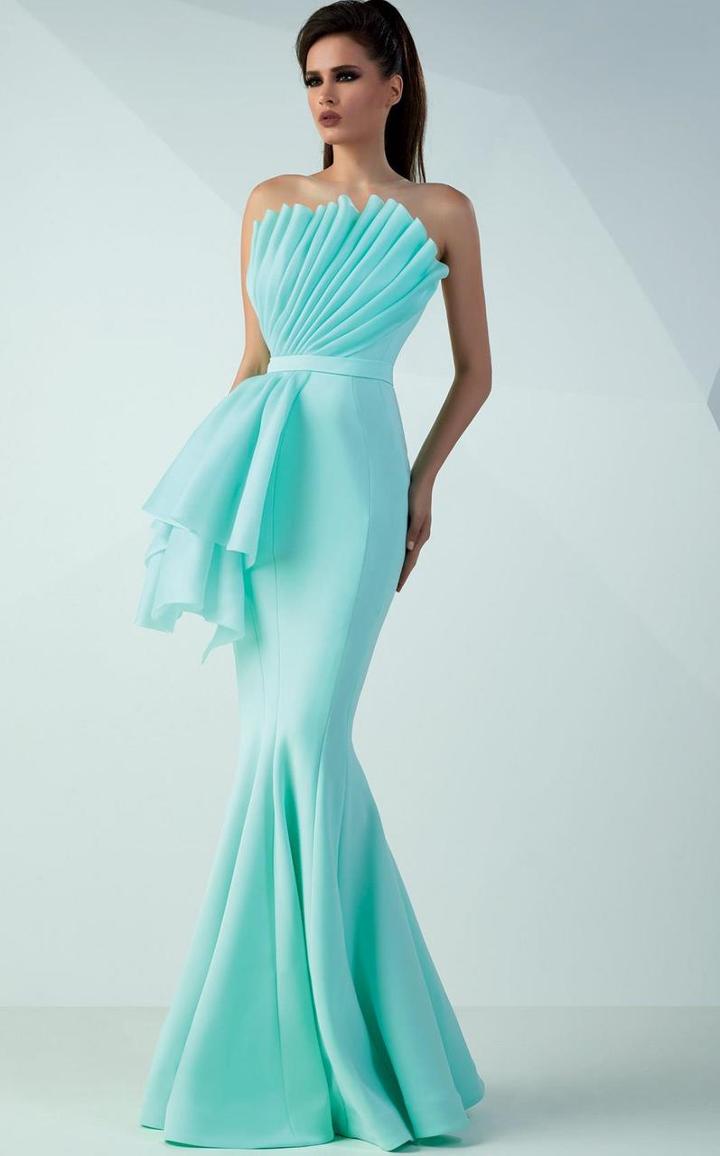Mnm Couture - Pleated Neck Mermaid Dress G0720